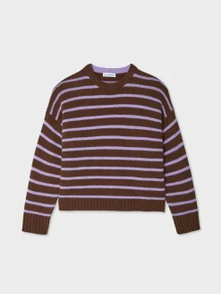 New White + Warren merino cashmere striped crewneck Umber/Iris