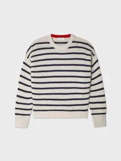 Best White + Warren merino cashmere striped crewneck Ivory/Navy