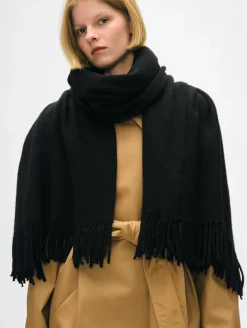 Fashion White + Warren merino cashmere tassel scarf Black