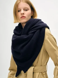 Discount White + Warren merino cashmere triangle scarf Navy