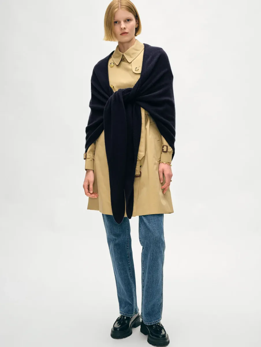 Best White + Warren merino cashmere triangle scarf Navy
