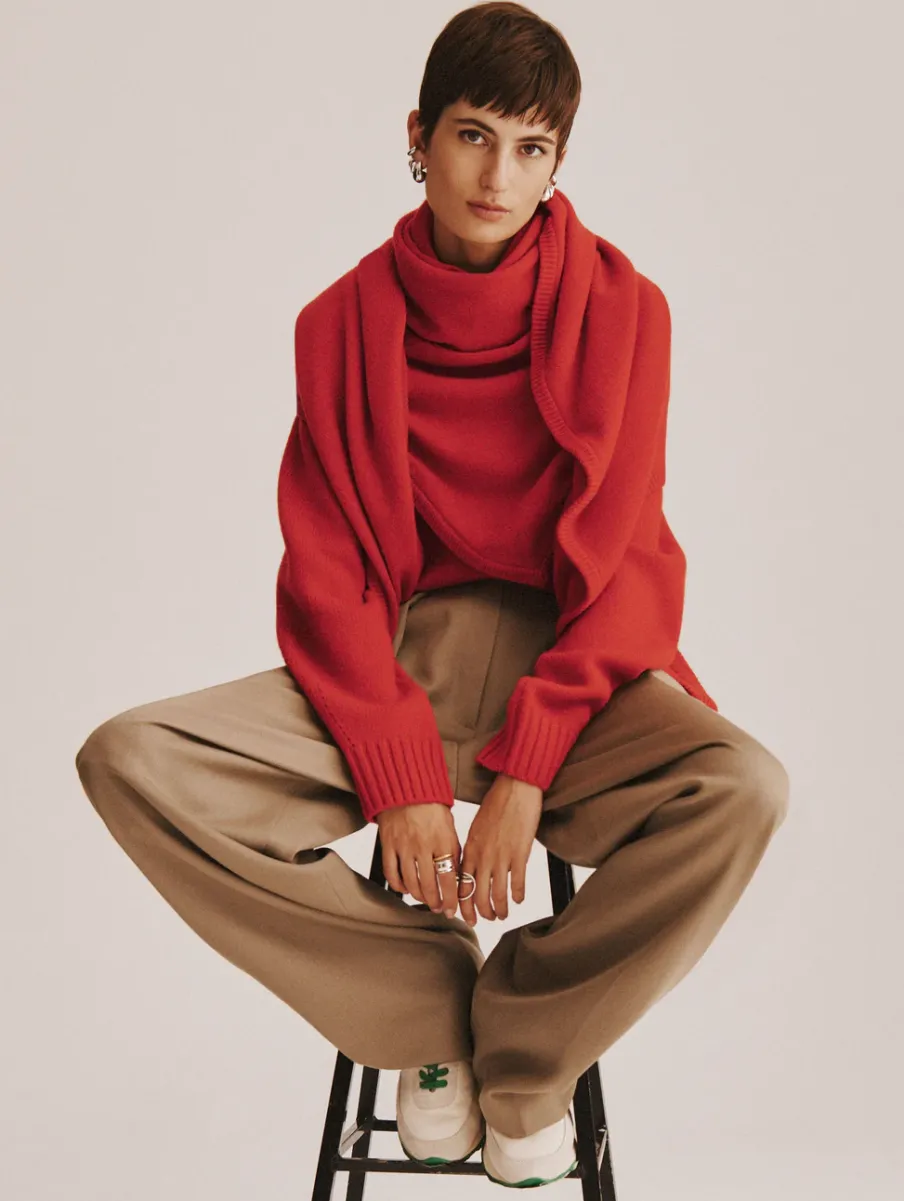 Hot White + Warren merino cashmere triangle scarf CottageRed
