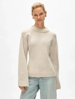 Best White + Warren merino cashmere waisted crewneck Ivory