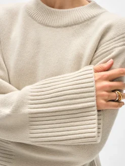 Best White + Warren merino cashmere waisted crewneck Ivory