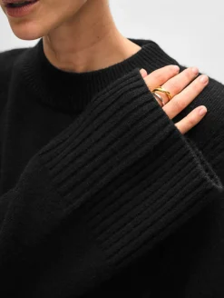 Outlet White + Warren merino cashmere waisted crewneck Black