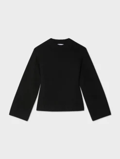 Outlet White + Warren merino cashmere waisted crewneck Black
