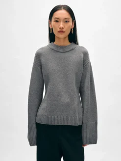 Online White + Warren merino cashmere waisted crewneck PewterHeather