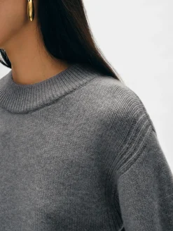 Online White + Warren merino cashmere waisted crewneck PewterHeather