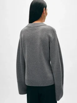 Online White + Warren merino cashmere waisted crewneck PewterHeather