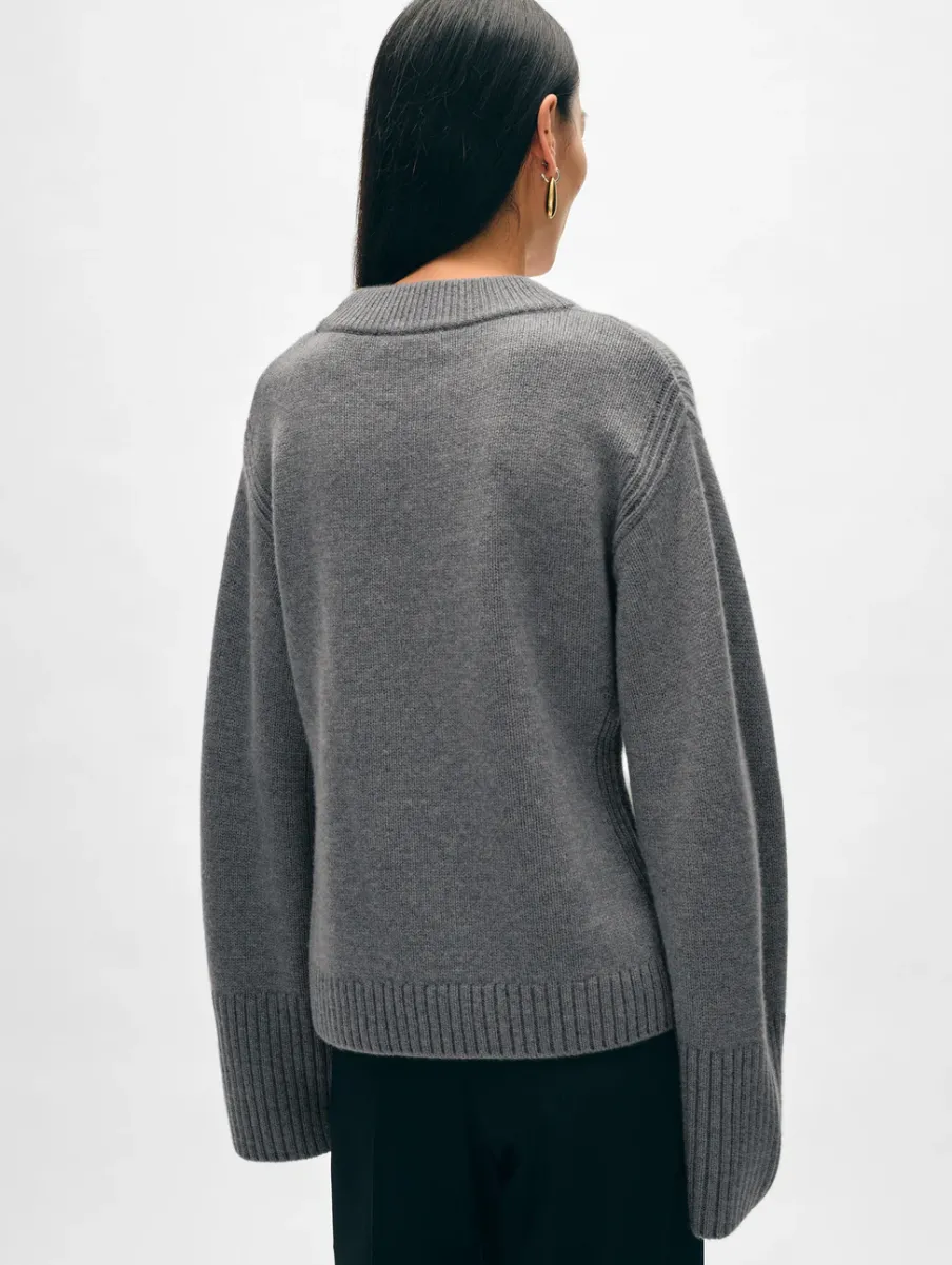 Online White + Warren merino cashmere waisted crewneck PewterHeather