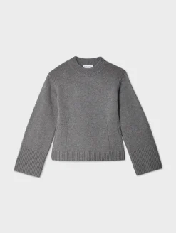 Online White + Warren merino cashmere waisted crewneck PewterHeather