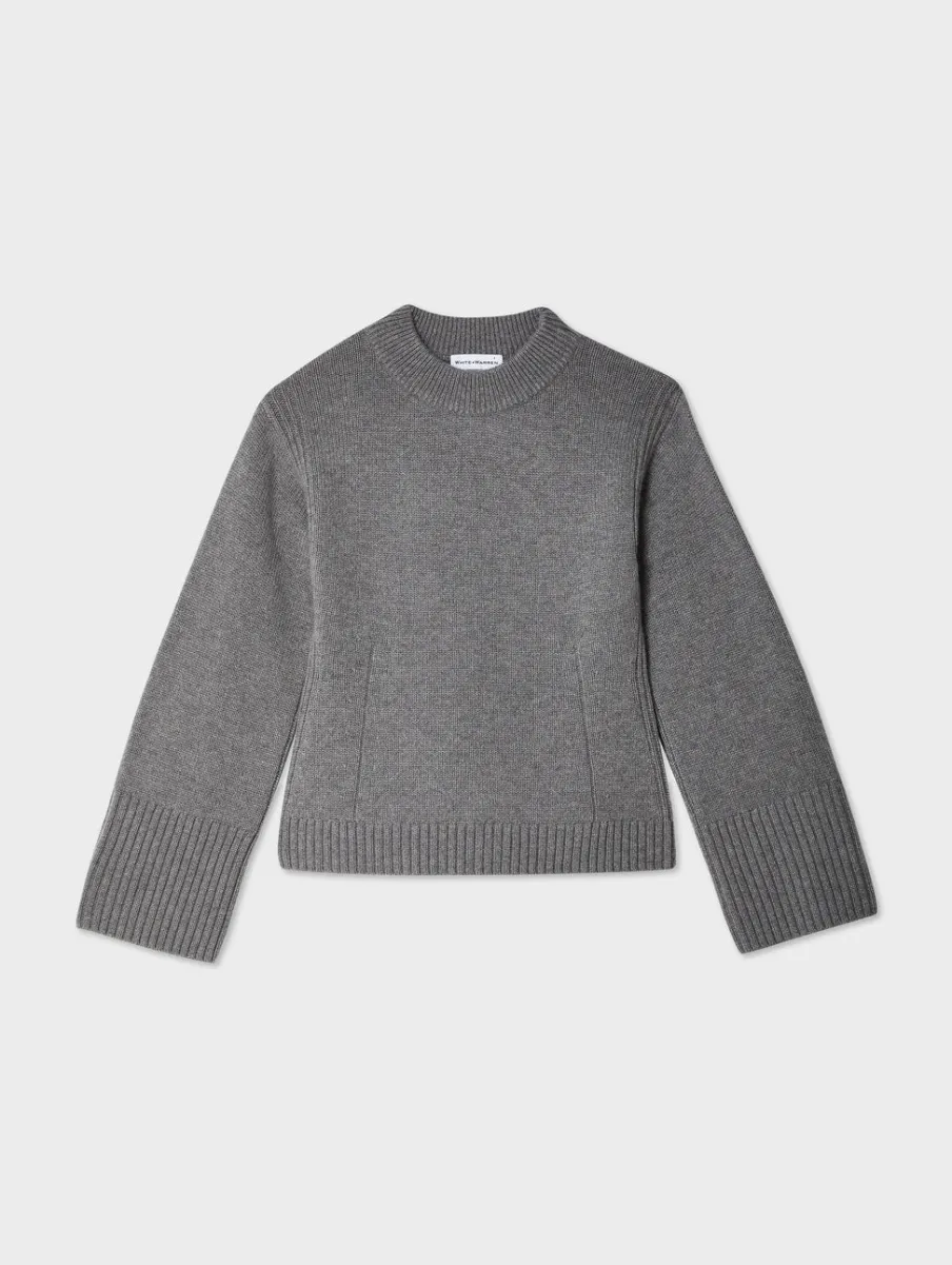 Online White + Warren merino cashmere waisted crewneck PewterHeather