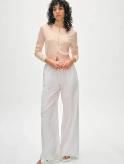 New White + Warren organic cotton crewneck cardigan DesertPink