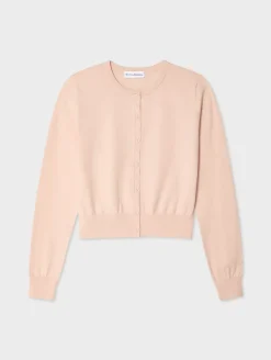 New White + Warren organic cotton crewneck cardigan DesertPink