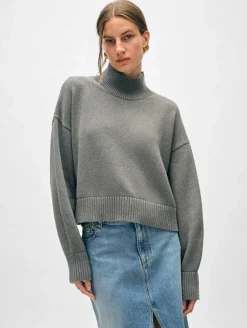 Sale White + Warren organic cotton cropped standneck Stone