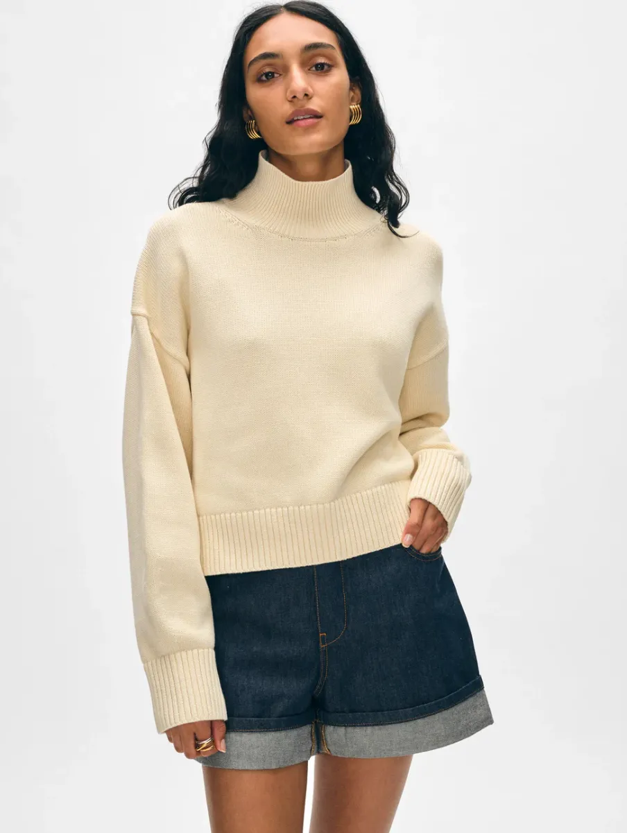 Outlet White + Warren organic cotton cropped standneck Ecru