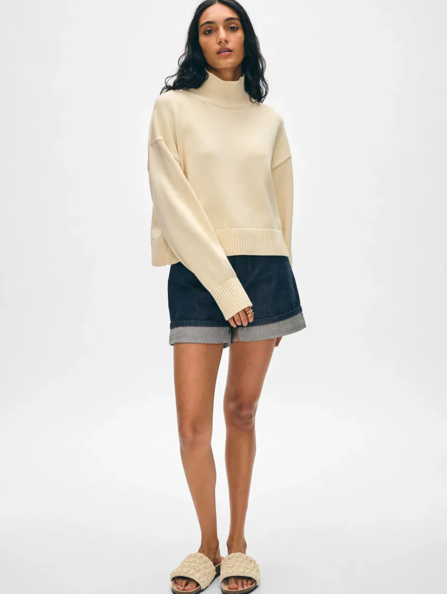 Outlet White + Warren organic cotton cropped standneck Ecru