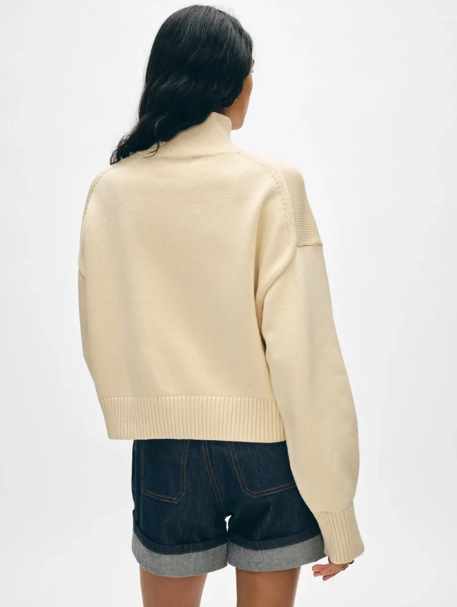 Outlet White + Warren organic cotton cropped standneck Ecru