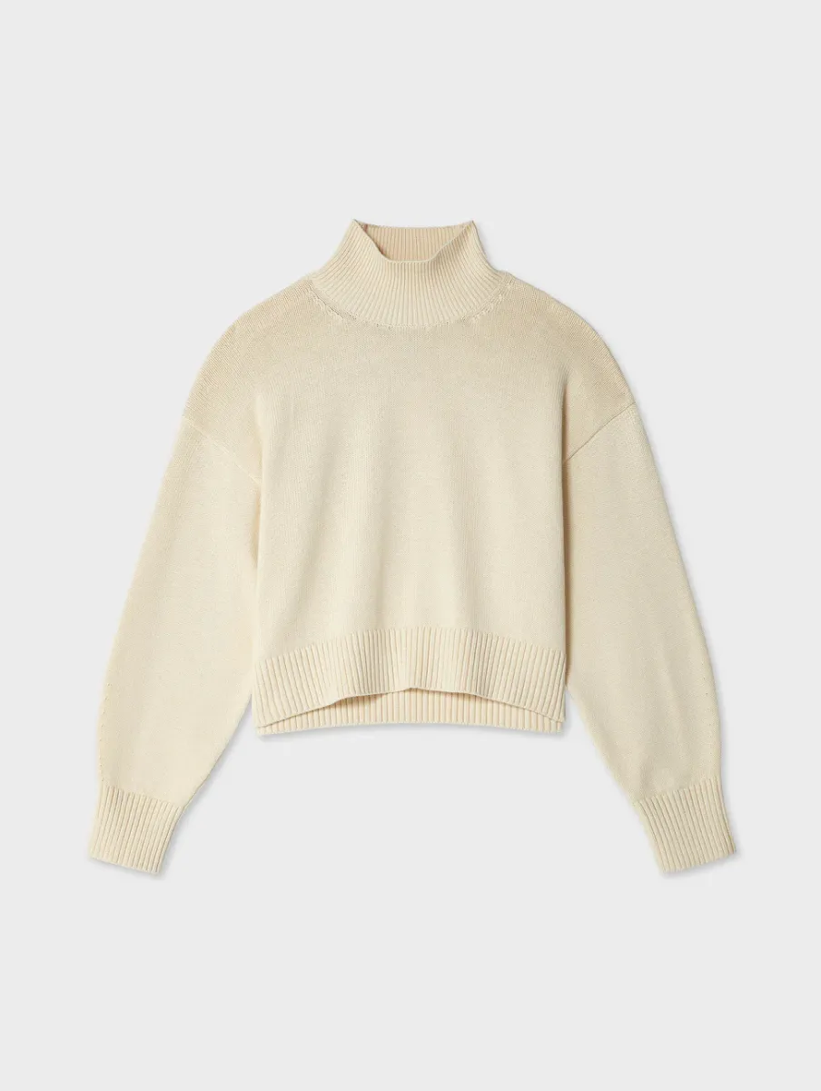 Outlet White + Warren organic cotton cropped standneck Ecru