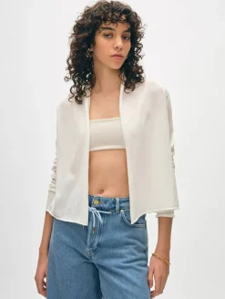 Online White + Warren organic cotton cropped trapeze cardigan White