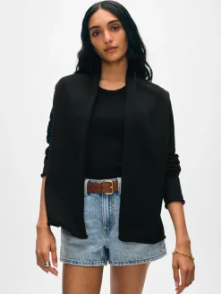 Online White + Warren organic cotton mini trapeze cardigan Black