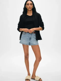 Online White + Warren organic cotton mini trapeze cardigan Black