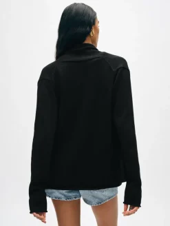 Online White + Warren organic cotton mini trapeze cardigan Black