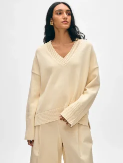 Outlet White + Warren organic cotton oversized v neck Ecru