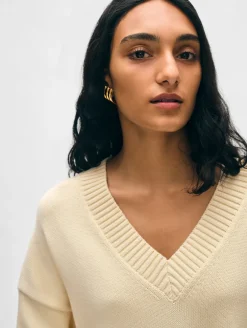 Outlet White + Warren organic cotton oversized v neck Ecru
