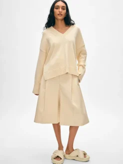 Outlet White + Warren organic cotton oversized v neck Ecru