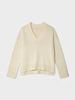 Outlet White + Warren organic cotton oversized v neck Ecru