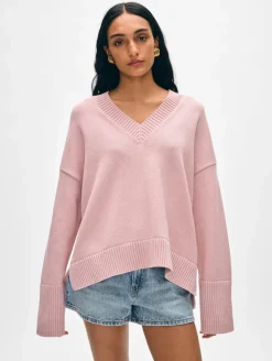 Best White + Warren organic cotton oversized v neck Blush