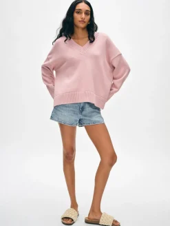 Best White + Warren organic cotton oversized v neck Blush