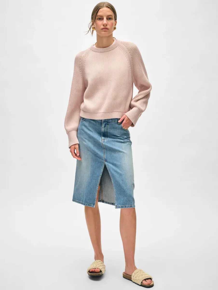 Discount White + Warren organic cotton plaited crewneck Blush/Ecru