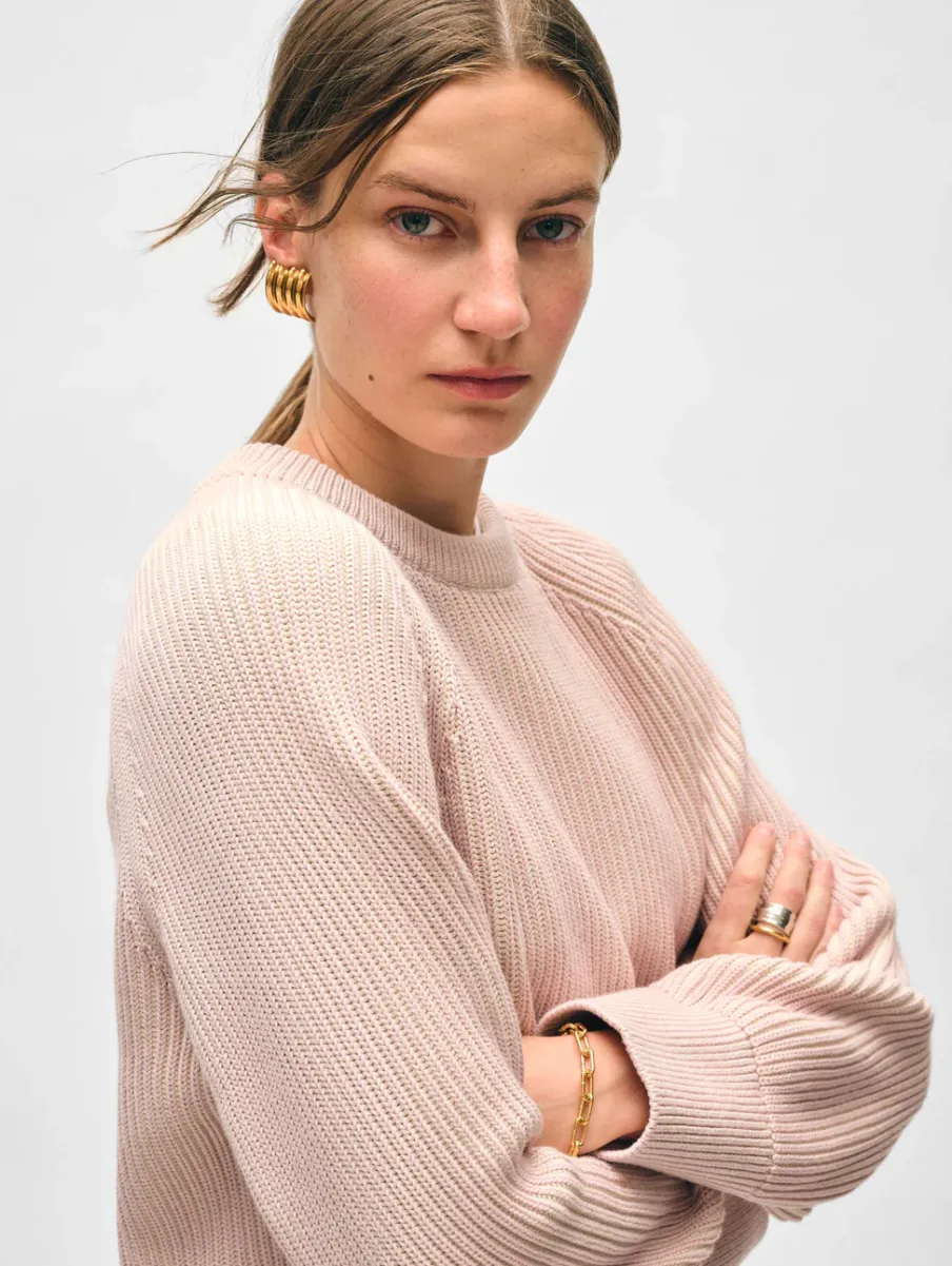 Discount White + Warren organic cotton plaited crewneck Blush/Ecru