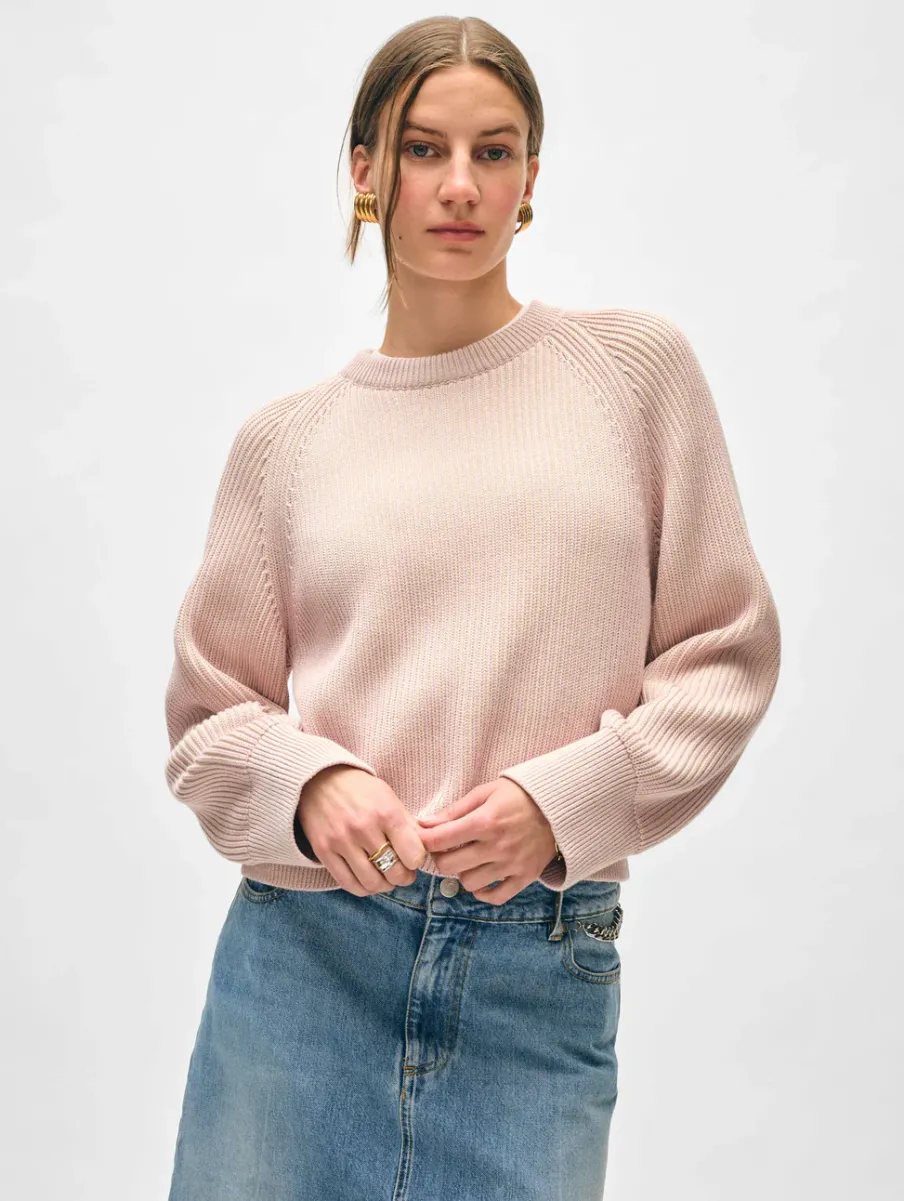 Discount White + Warren organic cotton plaited crewneck Blush/Ecru