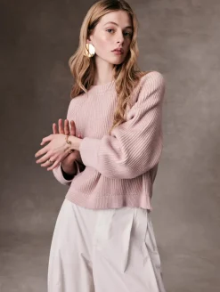 Discount White + Warren organic cotton plaited crewneck Blush/Ecru