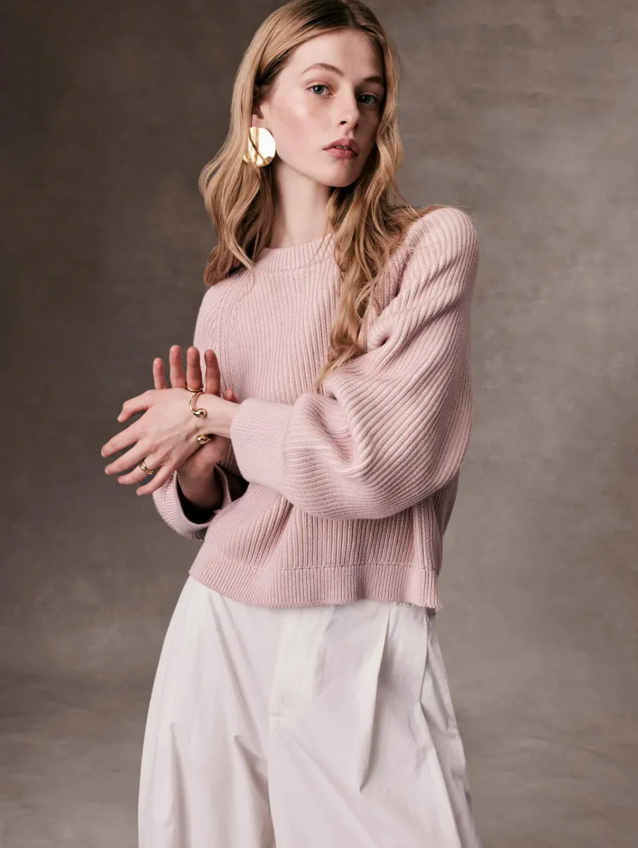 Discount White + Warren organic cotton plaited crewneck Blush/Ecru