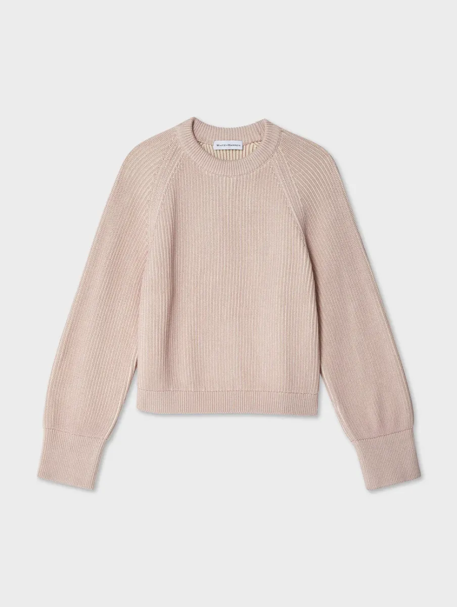 Discount White + Warren organic cotton plaited crewneck Blush/Ecru