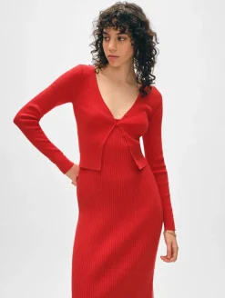 Outlet White + Warren organic cotton ribbed cardigan RedCarnelian