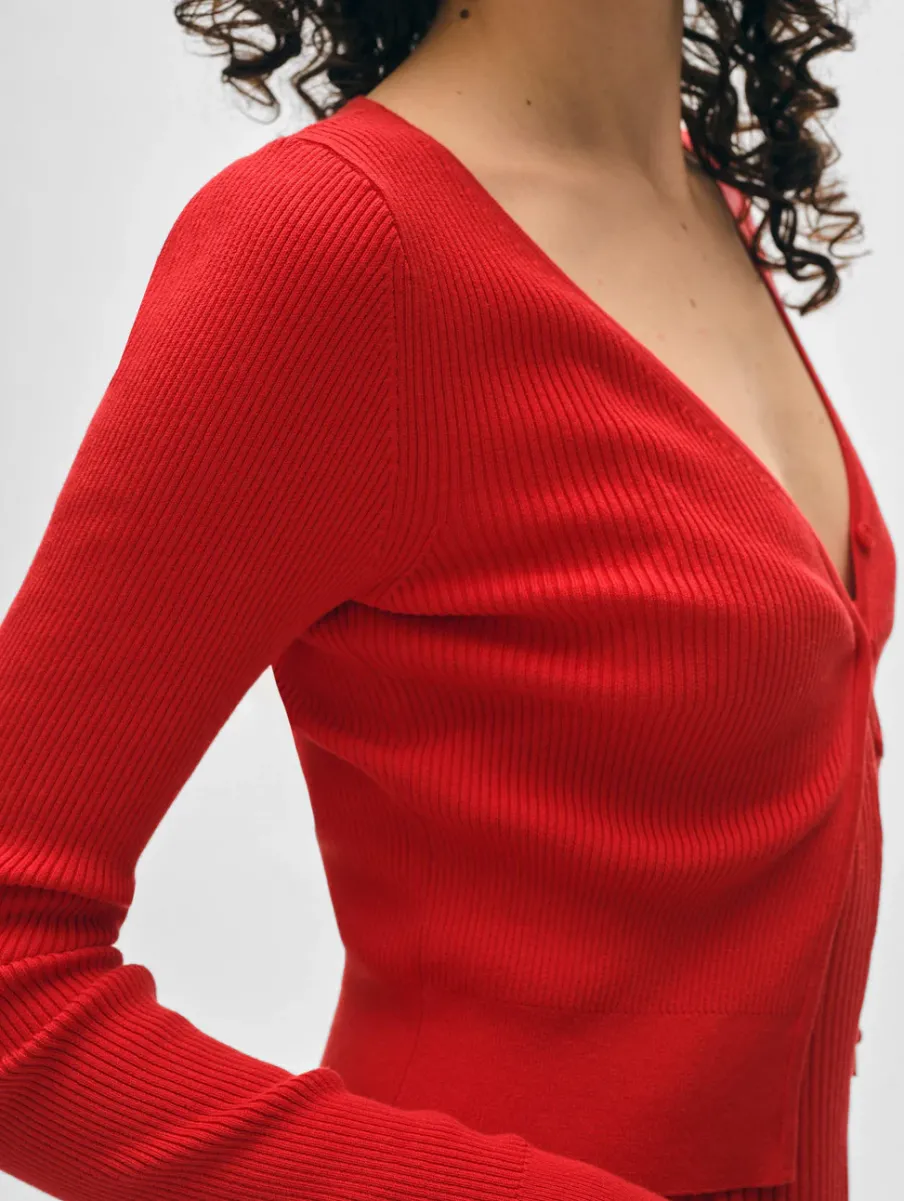 Outlet White + Warren organic cotton ribbed cardigan RedCarnelian