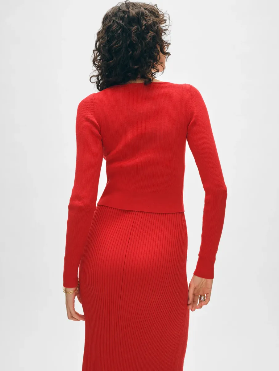 Outlet White + Warren organic cotton ribbed cardigan RedCarnelian