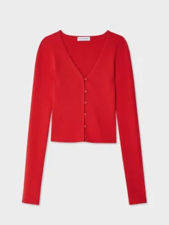 Outlet White + Warren organic cotton ribbed cardigan RedCarnelian