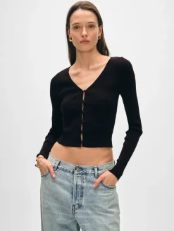 Sale White + Warren organic cotton ribbed cardigan Black