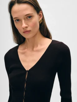 Sale White + Warren organic cotton ribbed cardigan Black
