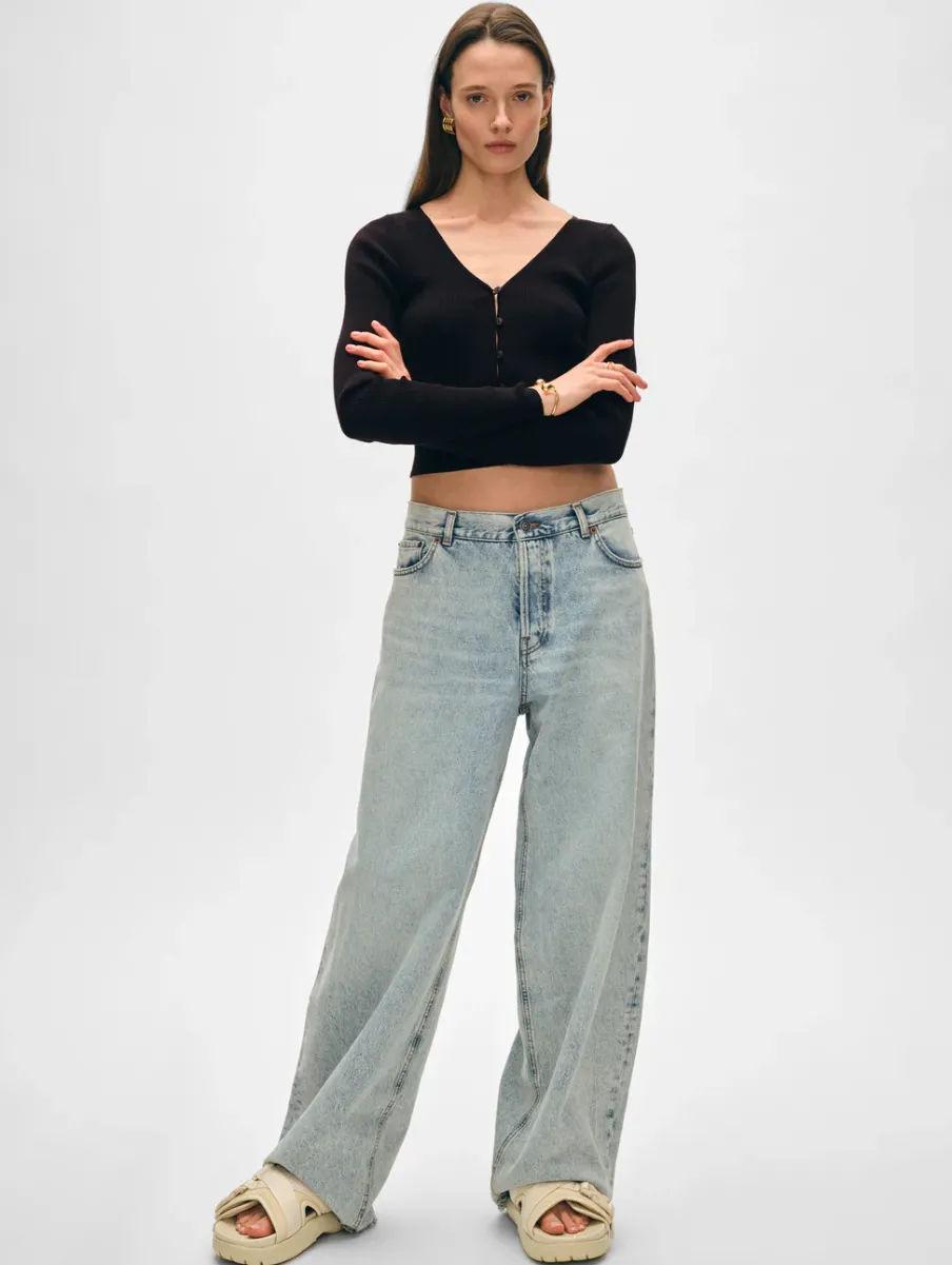 Sale White + Warren organic cotton ribbed cardigan Black