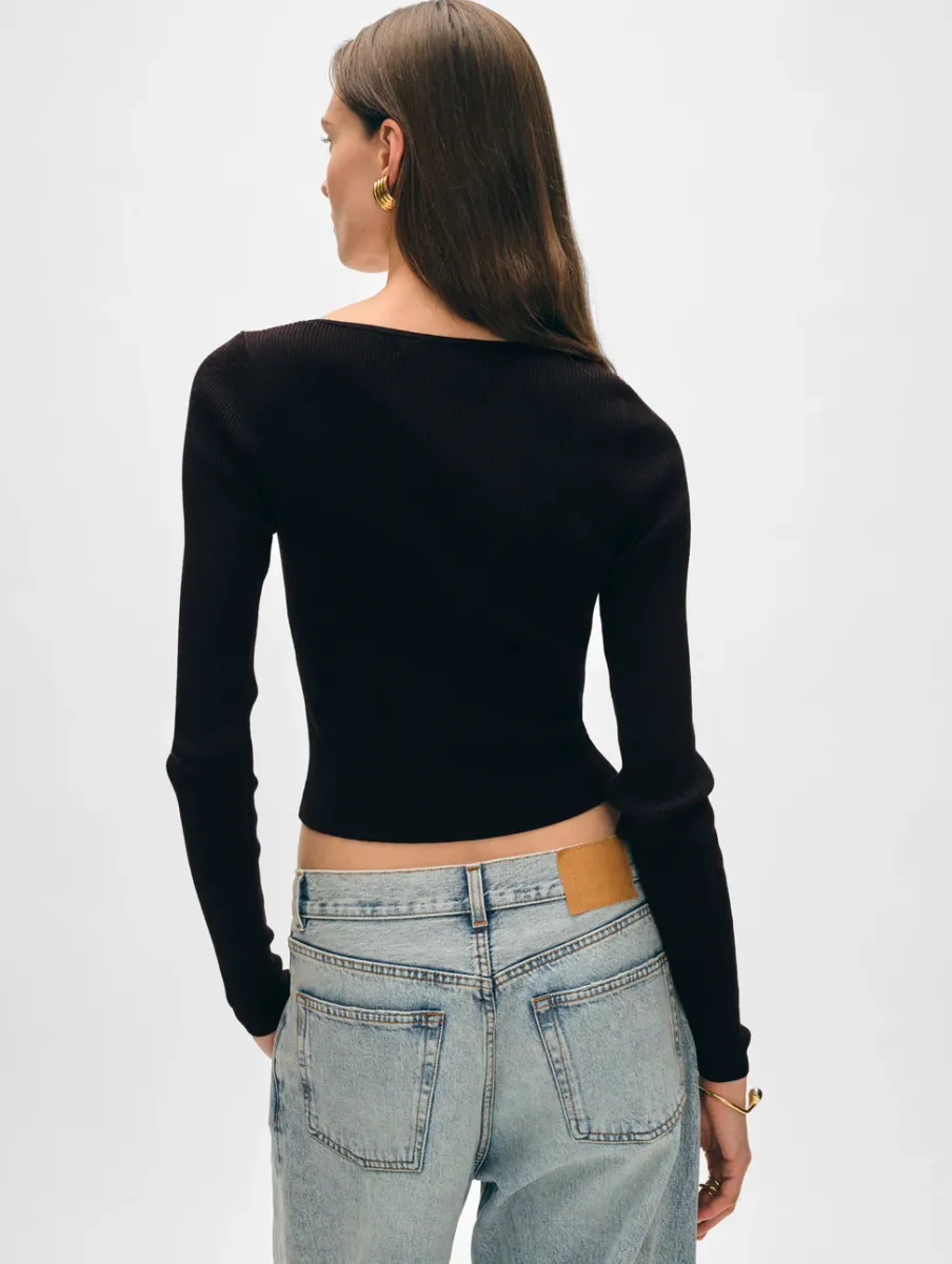 Sale White + Warren organic cotton ribbed cardigan Black
