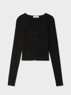 Sale White + Warren organic cotton ribbed cardigan Black