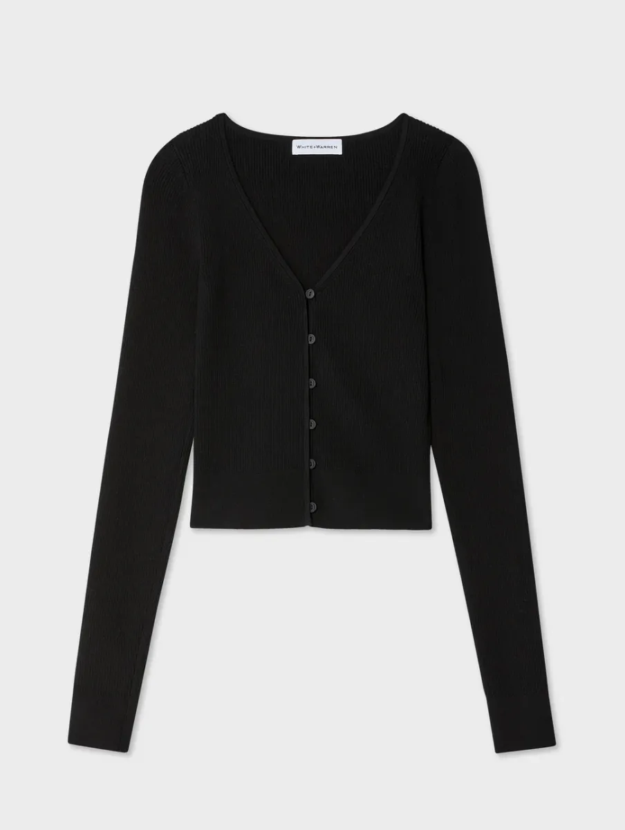 Sale White + Warren organic cotton ribbed cardigan Black