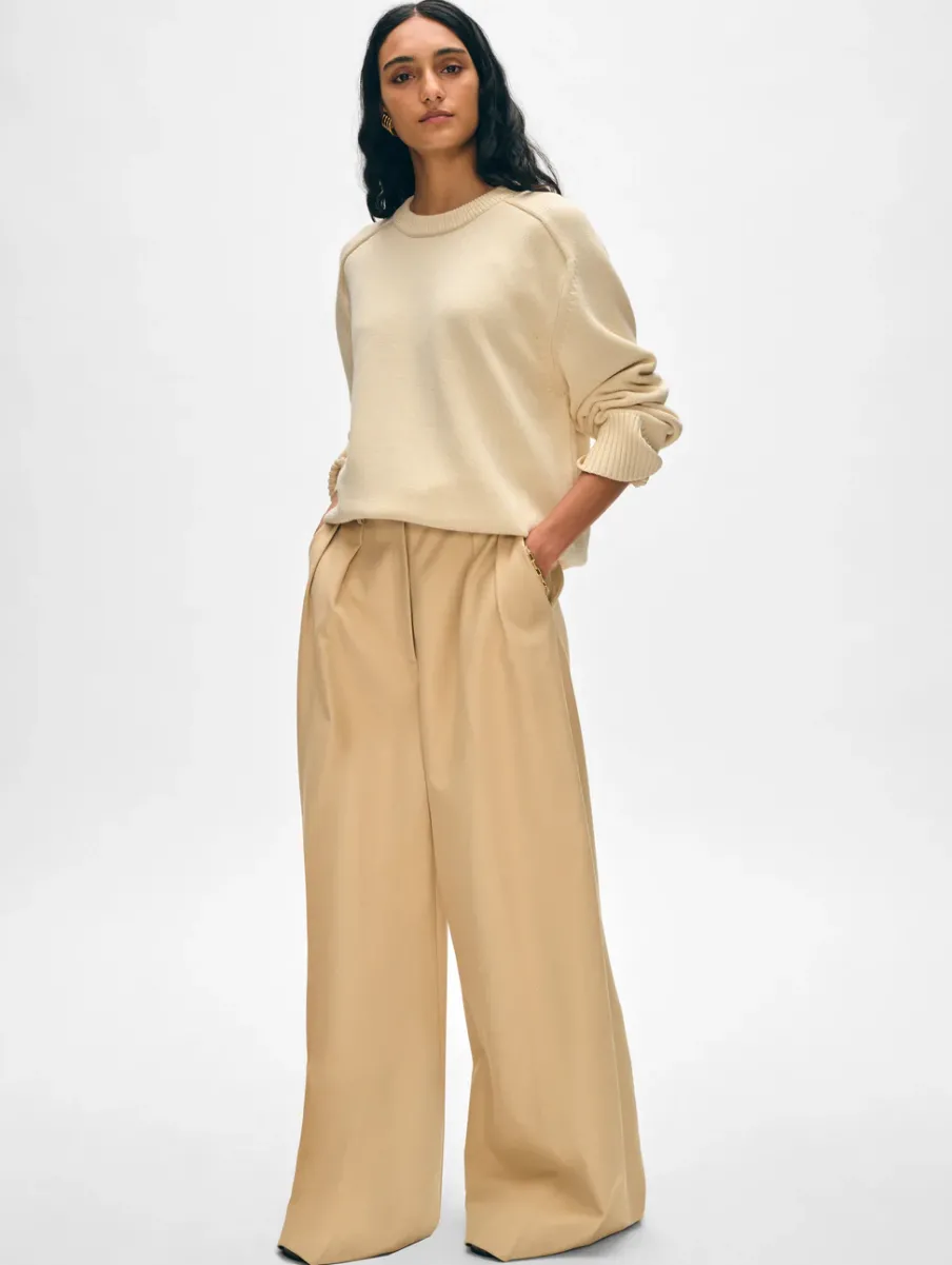 Clearance White + Warren organic cotton saddle sleeve crewneck Ecru